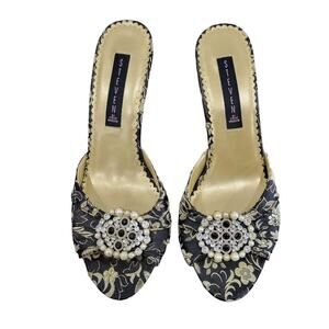 Steve Madden Brocade Floral Fabric‎ Covered Open Toe Slip On Heels Size 9.5